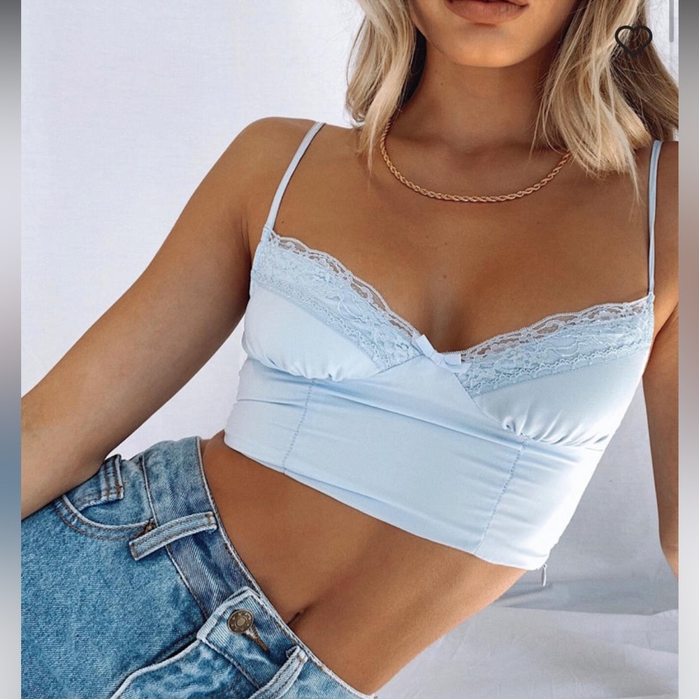 Blue lace crop top